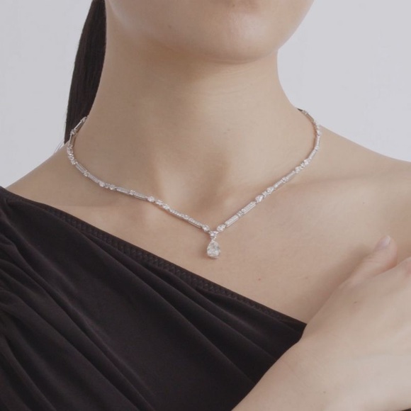 Pear & Marquise Cut White Sapphire Pendant Necklace 925 Sterling Silver - Picture 4 of 7